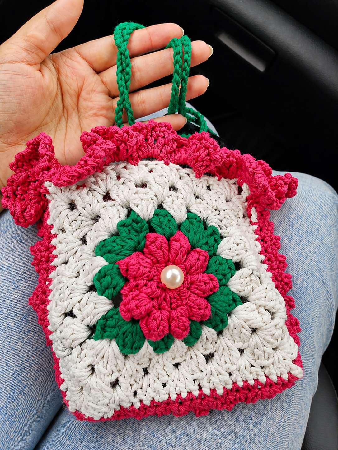 Floral Crochet Mini Pouch Bag