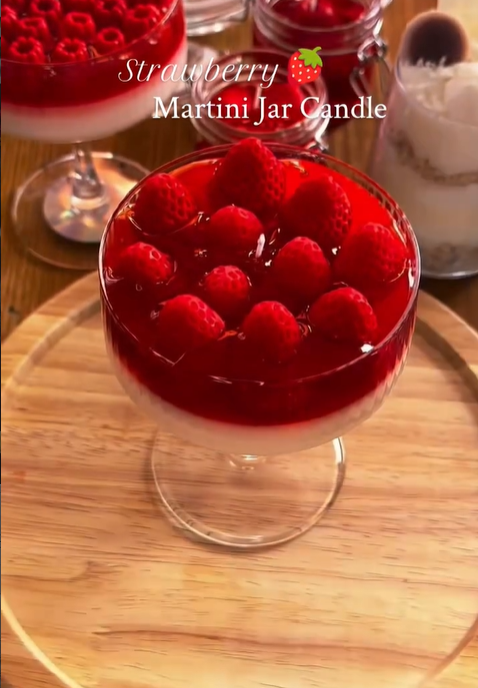 Strawberry Martini Jar Candle – Handmade Dessert Candle