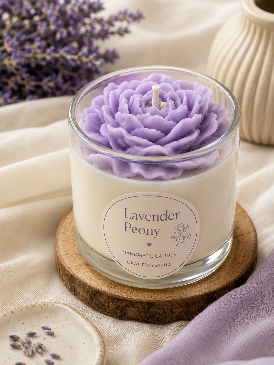 Lavender Peony Candle – Handmade Floral Soy Wax Candle