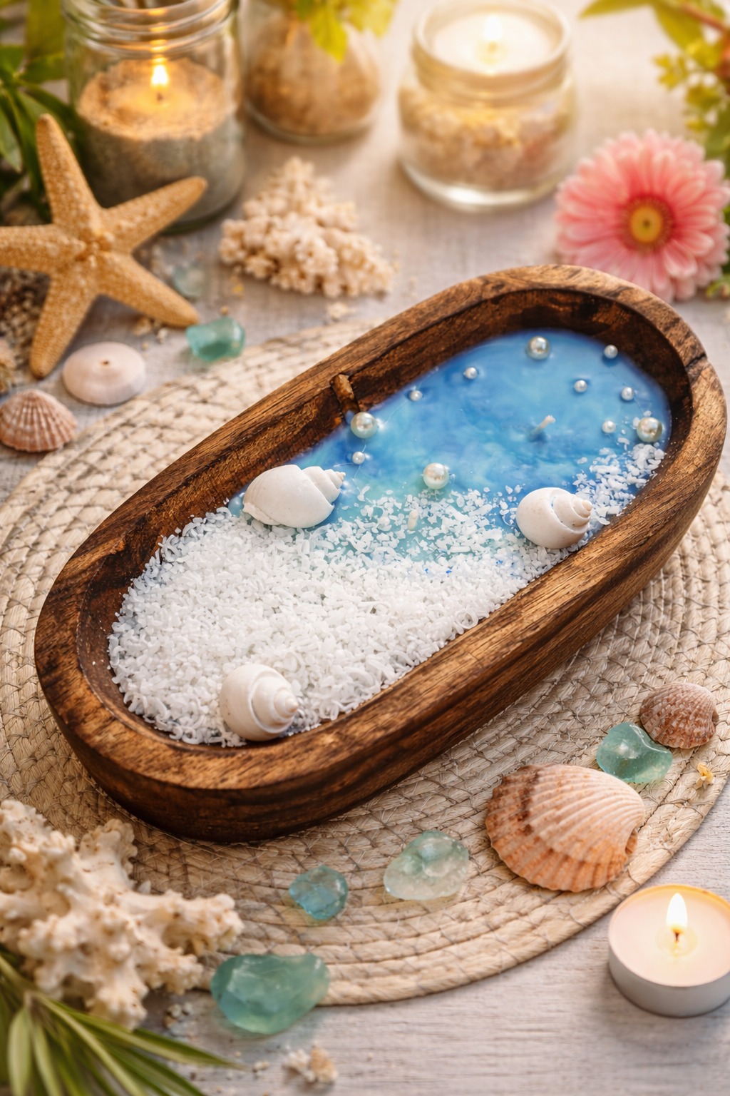 Ocean Breeze Candle – Handmade Beach Theme Candle Bowl - Image 2